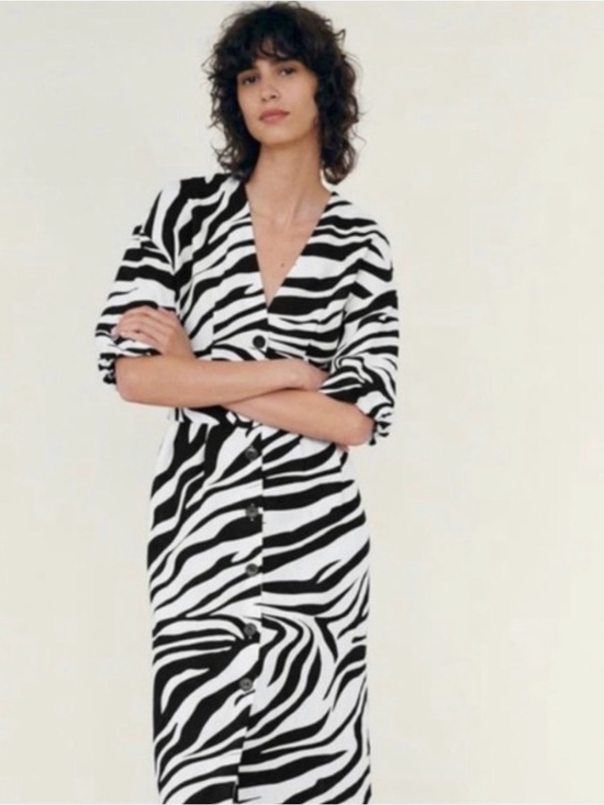 Zara Dresses & Skirts - Zara Black and White Zebra Print Midi Dress